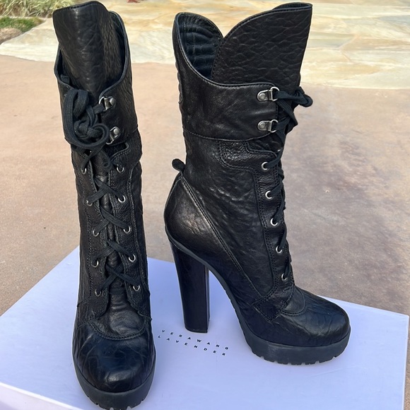 VERA WANG LAVENDER MOTO COMBAT BOOTS BLACK 8 - Picture 2 of 14